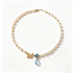 Golden Butterfly Blue Blossom Pearl Necklace