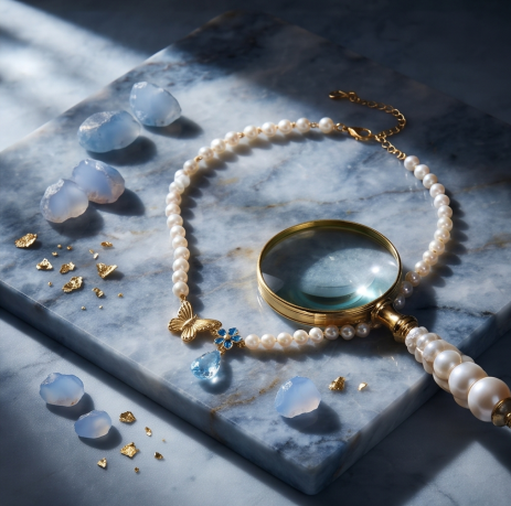 Golden Butterfly Blue Blossom Pearl Necklace
