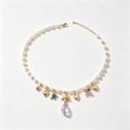 Celestial Star and Crystal Charm Pearl Necklace