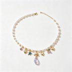 Celestial Star and Crystal Charm Pearl Necklace