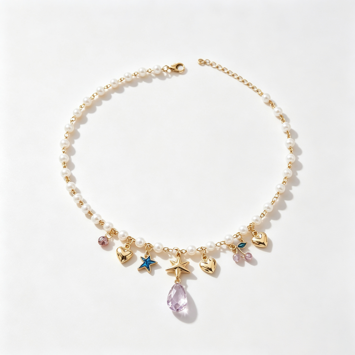 Celestial Star and Crystal Charm Pearl Necklace