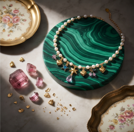 Celestial Star and Crystal Charm Pearl Necklace