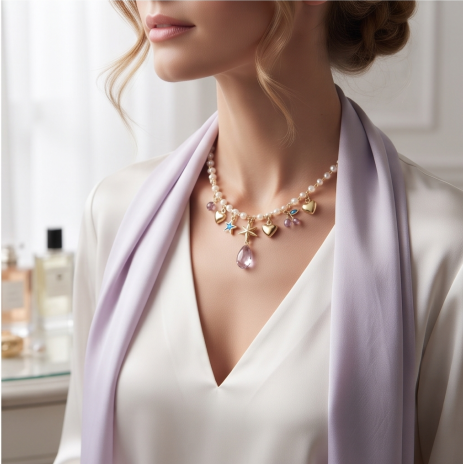 Celestial Star and Crystal Charm Pearl Necklace