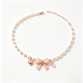 Rose Gold Heart and Pink Bow Pearl Necklace