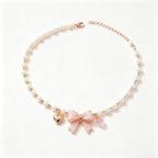 Rose Gold Heart and Pink Bow Pearl Necklace