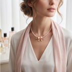 Rose Gold Heart and Pink Bow Pearl Necklace