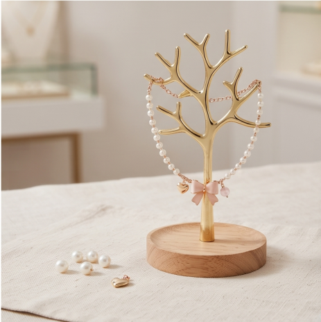 Rose Gold Heart and Pink Bow Pearl Necklace