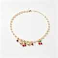 Golden Heart and Ruby Cherry Pearl Necklace