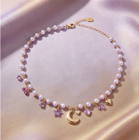 Lavender Celestial Charm Pearl Necklace