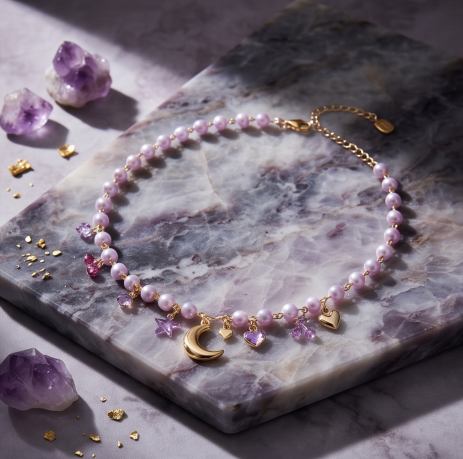 Lavender Celestial Charm Pearl Necklace