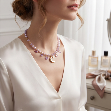 Lavender Celestial Charm Pearl Necklace