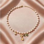 Golden Clover and Heart Pearl Necklace