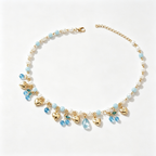 Celestial Blue Heart and Cherry Pearl Necklace