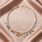 Celestial Blue Heart and Cherry Pearl Necklace