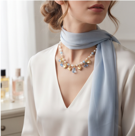 Celestial Blue Heart and Cherry Pearl Necklace