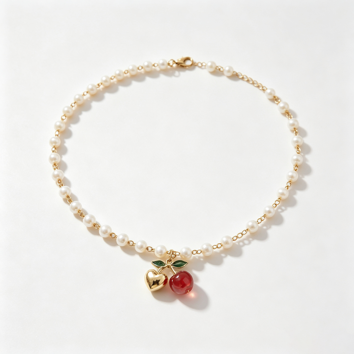 Golden Heart Cherry Pearl Necklace