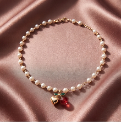 Golden Heart Cherry Pearl Necklace