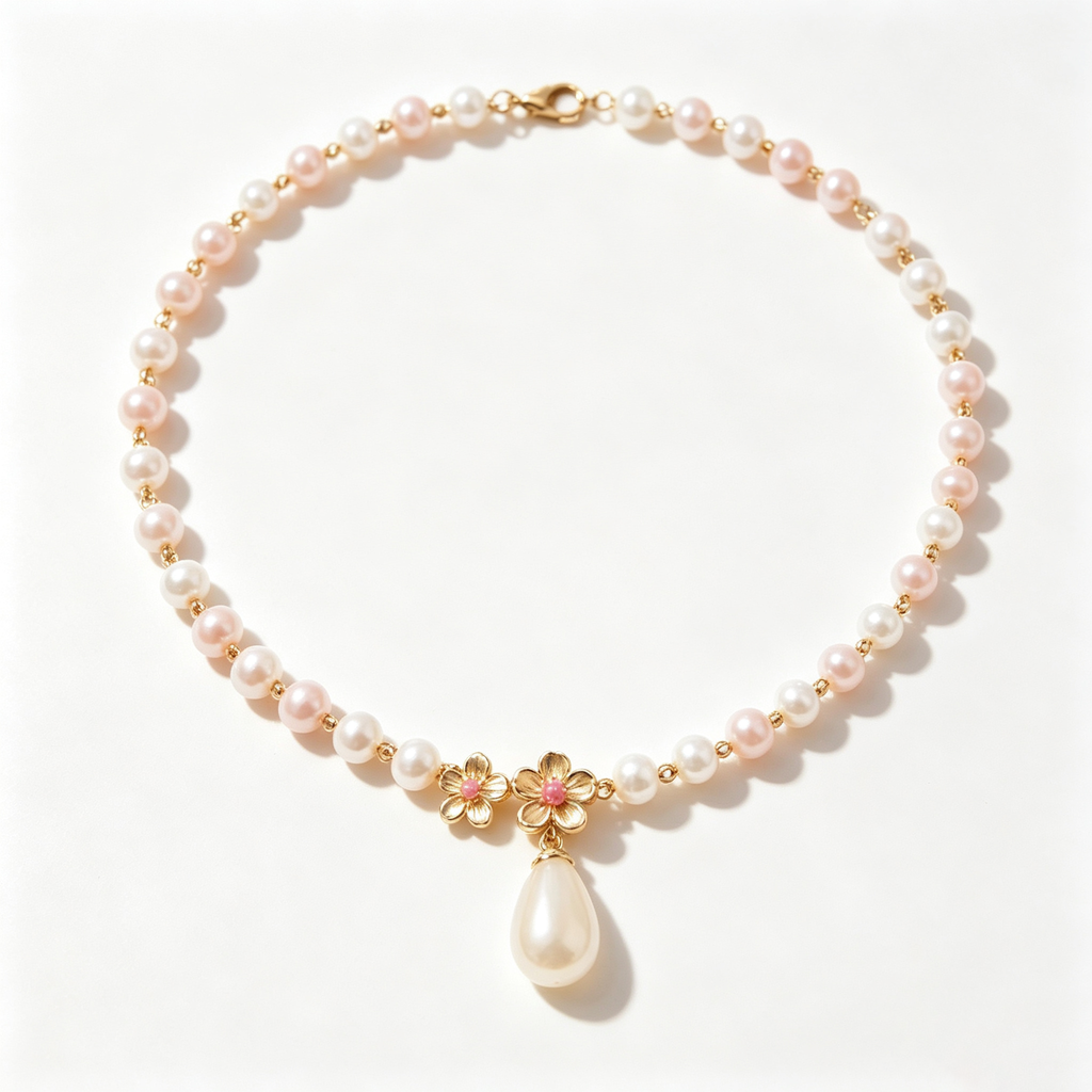 Alternating Pink and White Pearl Blossom Necklace